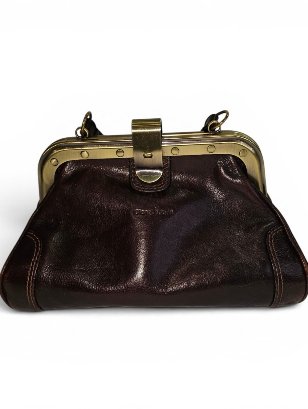 Gianni Conti, Classic Dark Brown Leather Frame Clutch